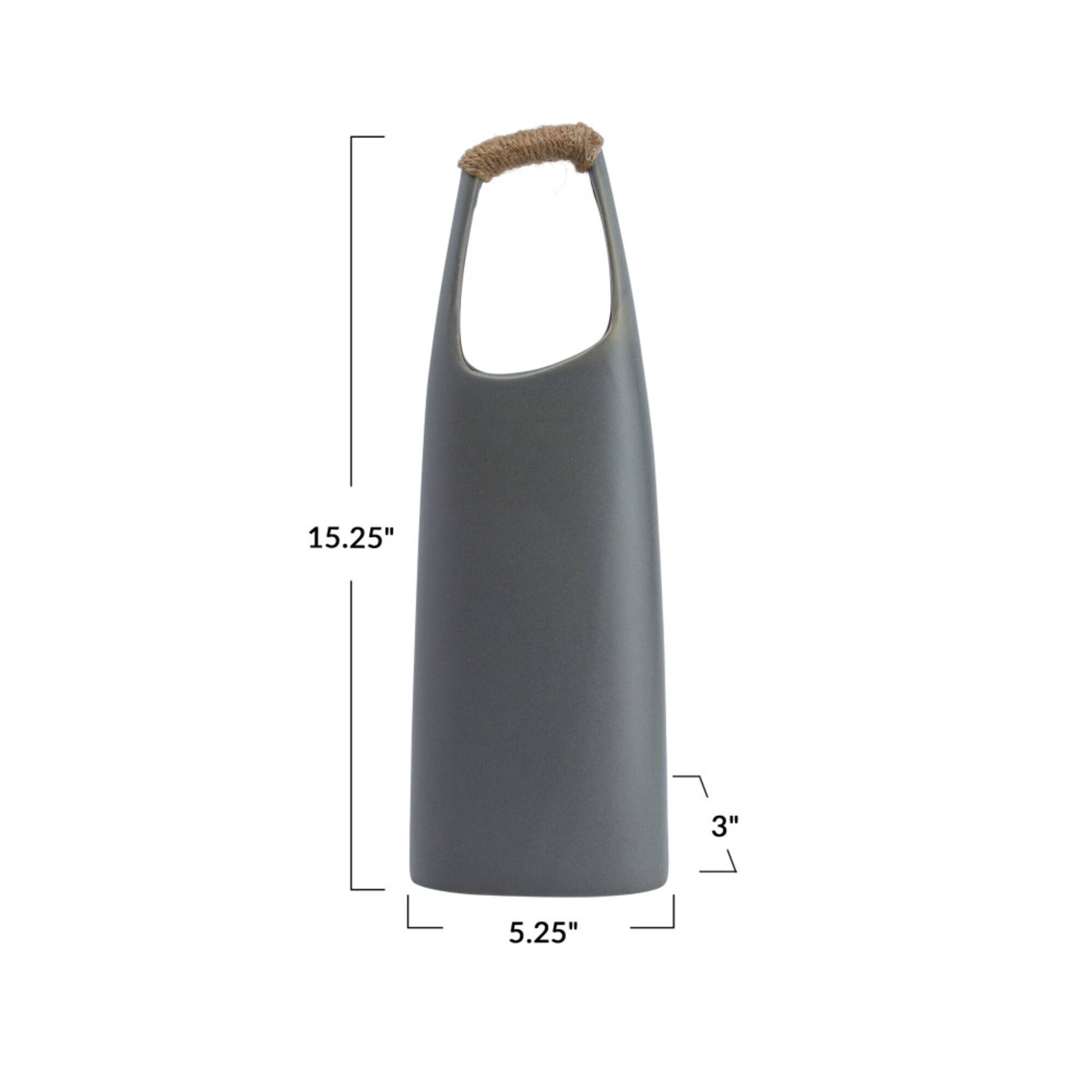Hello Honey® Bloomingville 15.5" Gray Modern Stoneware Vase with Rattan Wrapped Handle